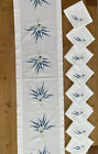 Vintage Table Runner   12 Napkins Floral Punch Needle Satin Stitch Embroidery