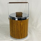 Vintage Kromex Chrome And Faux Wood Ice Bucket With Lid   Handle Mcm Barware