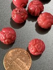 One Vintage Carved Chinese Bead Natural Coral Curling Dragon Round  10mm - 11mm