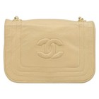 Chanel Chain Shoulder Bag Leather Beige Gold Cc Auth Bs34171