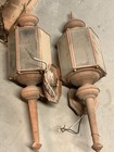 Vintage Pair Outdoor Wall Sconce Lantern Lights Carriage Torch Style Aged Patina