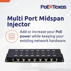 Poe Texas 8 Port Poe Injector - 8 Port Poe Adapter - Add Power Over Ethernet For