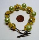 Sterling 925 Silver Toggle Clasp Beaded Yellow Green Cluster Heart Bracelet