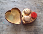 Antique Victorian Heart Traveling Inkwell Red Leather Brass Double Well Pen