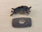 Antique Japanese Tobacco Pouch Boar Inlay Metal Fitting Signed Netsuke Style