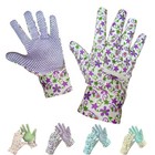 6 Pair  Cotton Jersey Medium Gardening Glove Floral Dots On Palm Violet 9 Inch