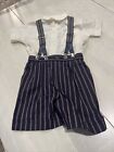 Vintage Baby Boy Outfit 2t Suspenders 2 Piece Shortalls Navy Blue Tan Ivory new