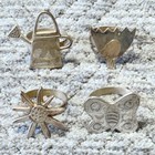 Set Of 12 Garden Spring Fun Napkin Rings Silver Tone Butterfly Flowers