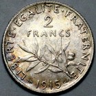 1915 France 2 Francs  Au Semeuse Sower Wwi Silver Coin  26092901s 