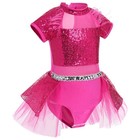 Afavom Toddler Girls Sequin Ballet Leotard Short Sleeve 3-4t  Hot Pink 