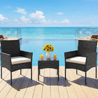 3 Piece Patio Furniture Set Wicker Chairs Glass Table Outdoor Bistro Set Black