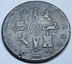 1844 Spanish Copper 2 Maravedis Genuine 1800 s Antique Lion   Castle Isabel Coin