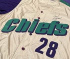 Game Worn used Peoria Chiefs Super Rare Satin Ais Signed Jersey 46