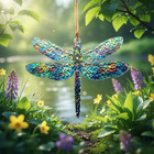 Dragonfly Suncatcher Ornament Acrylic  Faux Stained Glass Window Hanging Decorat