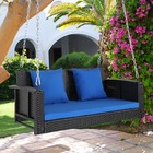 2-person Patio Pe Wicker Hanging Porch Swing Bench Chair With Soft Cushion 49 