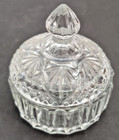 Vintage Clear Ornate Glass Powder Jar With Lid - 4  Tall X 3 5  Dia 