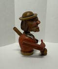 German Folk Art Hand Carved Wood Cork Wine Bottle Stopper Of Man Holding Drink