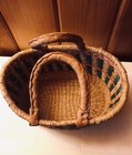 Bolga International Oval Basket W  Two Leather Wrapped Handles Hand Made 7 In 11