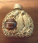 Vtg Czech Small Perfume Scent Bottle W  Gold Cladding Filigree Cabochon Stone