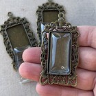 Memory Pendant Antique Brass Floral Rectangle Glass Cab 67x35mm Q3 Sets Per Pkg