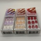 Kiss Impress Press-on Nails No Glue Needed Purple Red Orange Glitter Oval 3 Pack