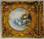 Antique Set  3  Matching Mounted Rs Prussia Hand Painted 6  Cabinet Plates swans