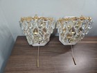  2  Mcm Sconce Wall Light Gold Tone With Crystal Hanging 1970s