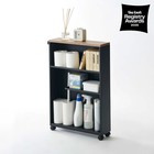 Rolling Storage Cart 27in Tall Slim Steel Cabinet With Wood Top And Wheels