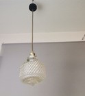 Small Vintage 60s Clear Hobnail Bubble Glass Hanging Lamp Light Fixture Vtg