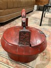 Antique Chinese Red Lacquer Carved Wood Wedding Basket