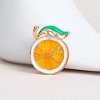Zard Orange Fruit Slice Pin Brooch In Enamel Gold Plate Oranges Green Leafs