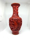 Large Vintage Chinese Cinnabar Red Carved Vase - 17cm   6 7  - Detailed Floral