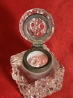 Rare Antique Thick-cut Crystal Glass Inkwell Brass Hinge Lid 2  Base B20