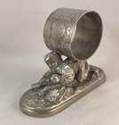 Antique Meriden Sp Napkin Ring Boy Child Crawling W barrel On His Back