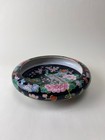 Vintage Chinese Export Ceramic Bowl Bird Floral Black Ground Famille Noire Style