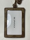 Coach Signature Khaki Saddle Canvas Leather Lanyard Id Badge Card Holder Nwt