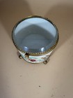 Sm -antique French  Hand Painted Hinged Round Trinket Box- Clear Glass Lid