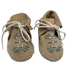 Vtg Taos Baby Infant Deer Skin Leather Moccasins Native Beaded Bird Shoes 9-12mo
