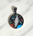 David R Freeland Inlaid Gemstone Grateful Dead Stealie Galaxy Pendant Silver 
