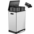 Stainless Steel Step Release Trash Can 16 Gallons     Dual Compartment Garbage Bin