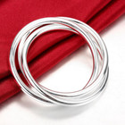 Womens 925 Sterling Silver 3 Pieces Thick Round Bangle Cuff Bracelet  b467
