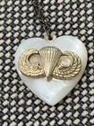 Vintage Us Army Paratrooper Wings Applied To Shell Heart Pendant