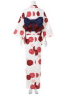 Yukata Robe Watercolor Polka Red Dot With Obi Women   s Japanese Summer Kimono New