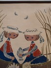 Vtg 60s Mcm Linen Wall Hanging Preben Jangaard Denmark Silkscreen Girls Fishing