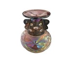 Iridescent Purple Glass Metal Bottle Encased Mid Century Vase Silvestry Label