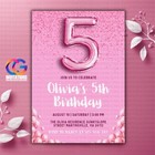 Editable 5th Birthday Party Invitation Template  Pink Girls Birthday Invitation