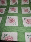 Vintage Rose Quilt Hand Cross Stitched   Quilted Patchwork 76x102 Signed 1978