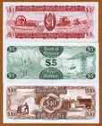 Set Guyana 1 5 10 Dollars Nd  1966-1992  P-21-22-23 Unc Obsolete Denominations