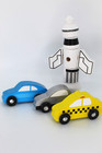 Melissa And Doug Wooden Painted Vehicles Cars Taxi   Rocket Ship Moving Wheels