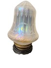 Vintage Acid Etched Iridescent Glass Shade Set On Wood And Brass Base W Light 